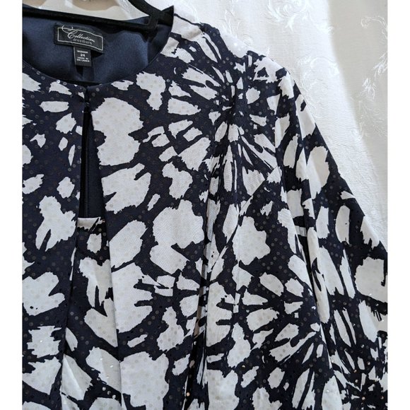 Sequin Floral Jacket Sleeveless Dress Set 24 Navy Surplice Stretch Party Prom - Picture 4 of 9